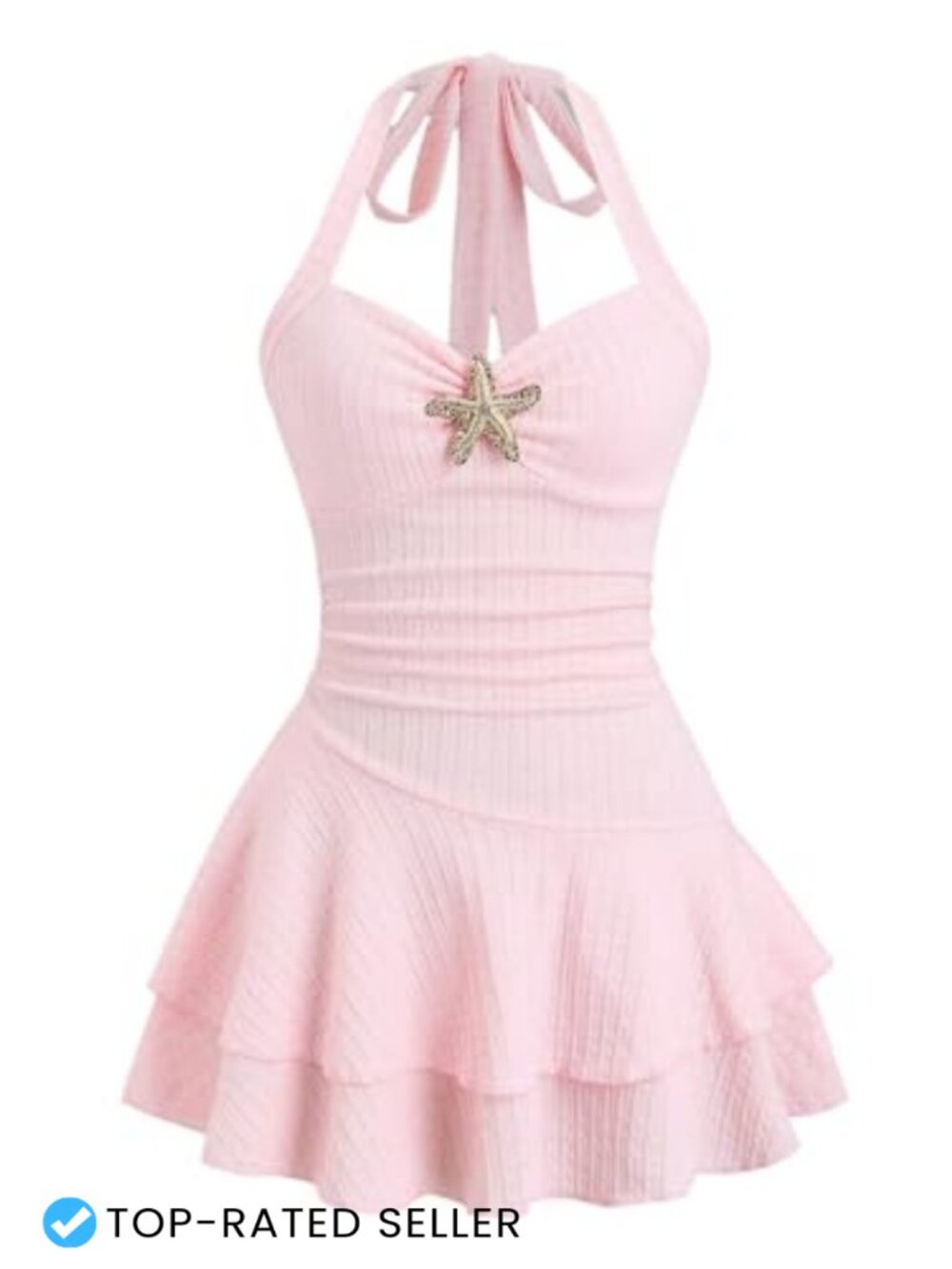 Halter Neck Mini Dress Sleeveless Bodycon Ruffle Beach Summer Vacation